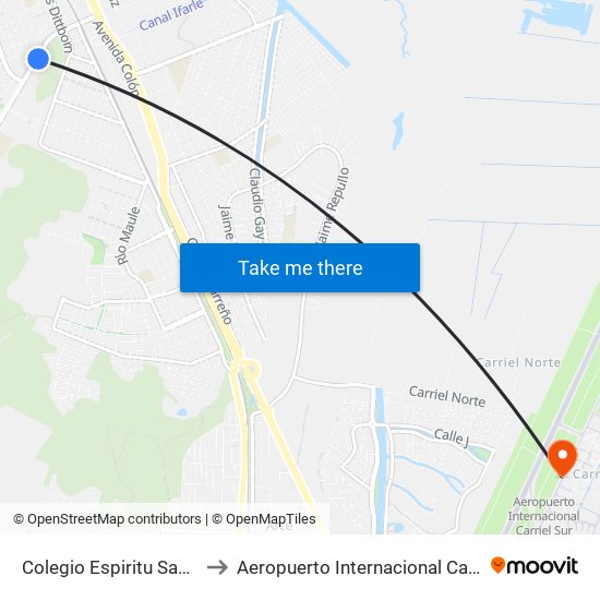 Colegio Espiritu Santo  Oriente to Aeropuerto Internacional Carriel Sur - CCP map