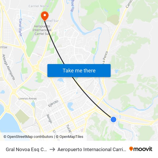 Gral Novoa Esq Caleuche to Aeropuerto Internacional Carriel Sur - CCP map