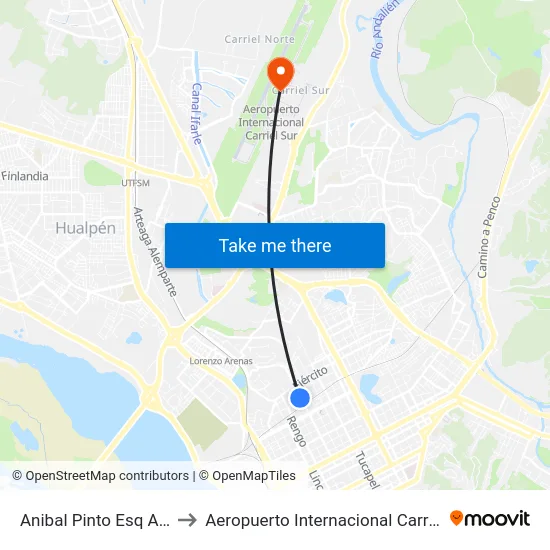 Anibal Pinto Esq Argentina to Aeropuerto Internacional Carriel Sur - CCP map