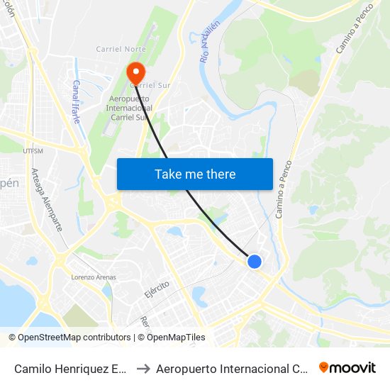 Camilo Henriquez Esq Andalien to Aeropuerto Internacional Carriel Sur - CCP map