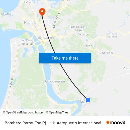 Bombero Perret Esq Pje Pablo Neruda to Aeropuerto Internacional Carriel Sur - CCP map