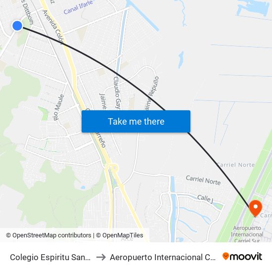 Colegio Espiritu Santo  Poniente to Aeropuerto Internacional Carriel Sur - CCP map