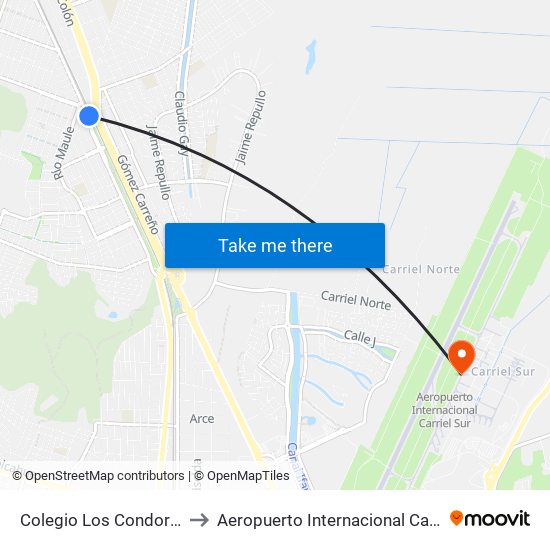 Colegio Los Condores  Oriente to Aeropuerto Internacional Carriel Sur - CCP map