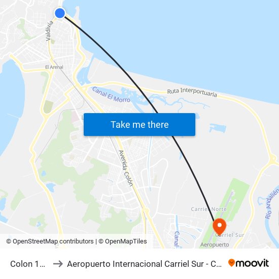Colon 135 to Aeropuerto Internacional Carriel Sur - CCP map