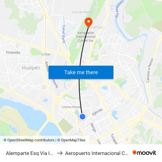 Alemparte Esq Via Interlagunas to Aeropuerto Internacional Carriel Sur - CCP map