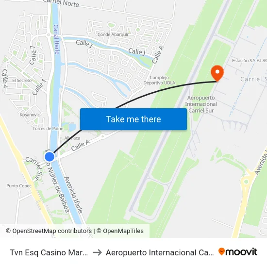 Tvn Esq Casino Marina Del Sol to Aeropuerto Internacional Carriel Sur - CCP map