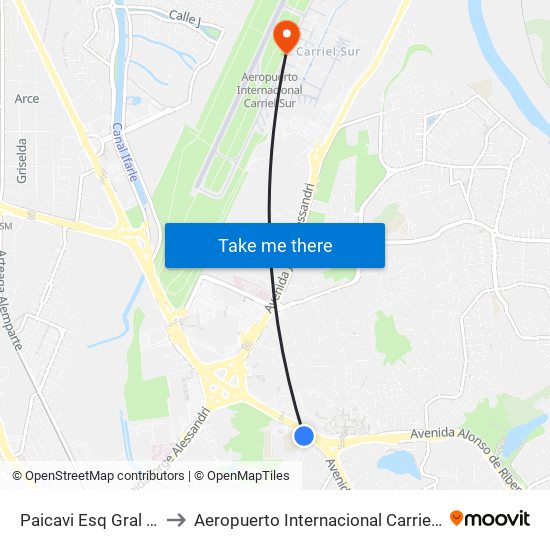 Paicavi Esq Gral Bonilla to Aeropuerto Internacional Carriel Sur - CCP map