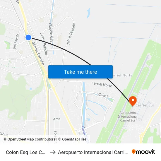 Colon Esq Los Condores to Aeropuerto Internacional Carriel Sur - CCP map