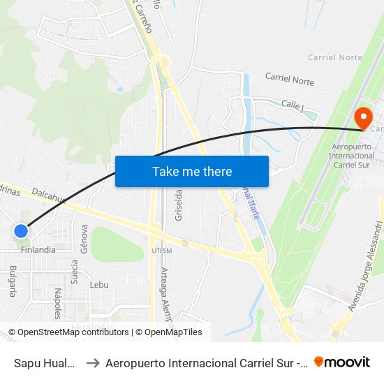 Sapu Hualpen to Aeropuerto Internacional Carriel Sur - CCP map