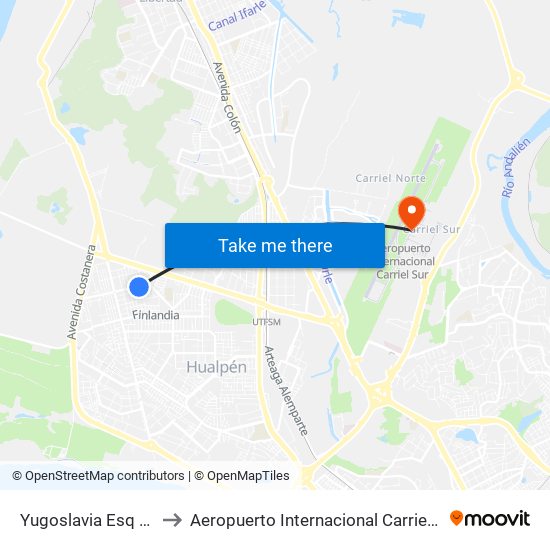 Yugoslavia Esq Lisboa to Aeropuerto Internacional Carriel Sur - CCP map