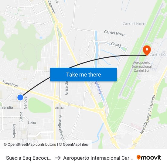 Suecia Esq Escocia  Oriente to Aeropuerto Internacional Carriel Sur - CCP map