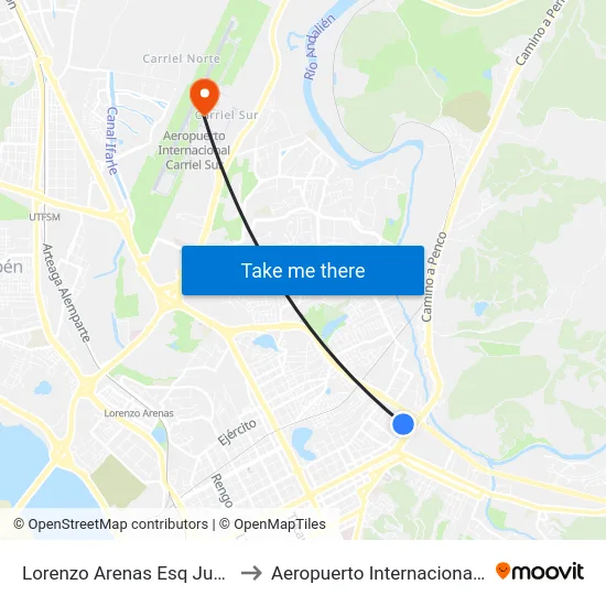 Lorenzo Arenas Esq Juan Jose Manzano to Aeropuerto Internacional Carriel Sur - CCP map