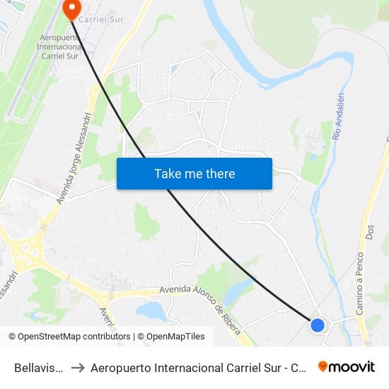 Bellavista to Aeropuerto Internacional Carriel Sur - CCP map