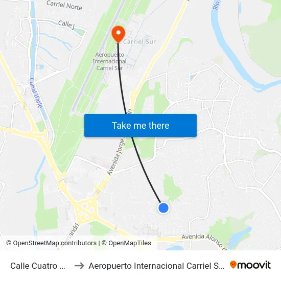 Calle Cuatro  Norte to Aeropuerto Internacional Carriel Sur - CCP map