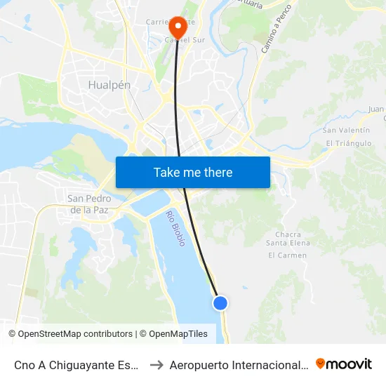 Cno A Chiguayante Esq Av. Nahuelbuta to Aeropuerto Internacional Carriel Sur - CCP map