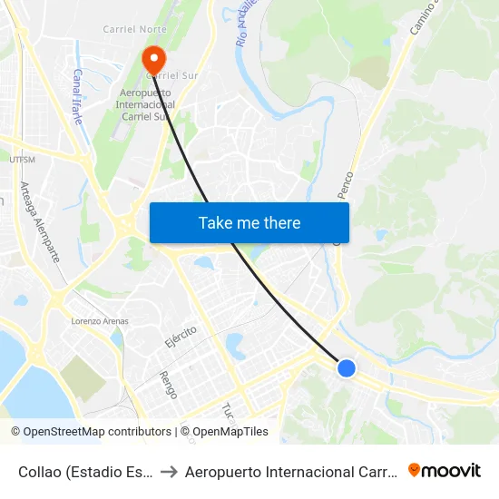 Collao (Estadio Ester Roa) to Aeropuerto Internacional Carriel Sur - CCP map