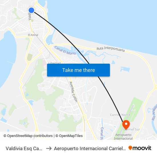 Valdivia Esq Castellon to Aeropuerto Internacional Carriel Sur - CCP map