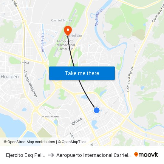 Ejercito Esq Pelantaro to Aeropuerto Internacional Carriel Sur - CCP map