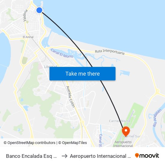 Banco Encalada Esq Esmeralda  Sur to Aeropuerto Internacional Carriel Sur - CCP map