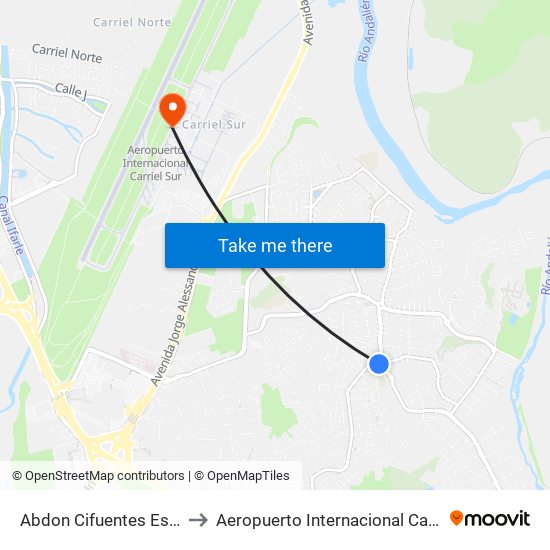 Abdon Cifuentes Esq. Lleuque to Aeropuerto Internacional Carriel Sur - CCP map