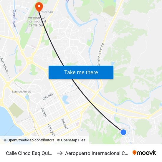 Calle Cinco Esq Quinta Agricola to Aeropuerto Internacional Carriel Sur - CCP map