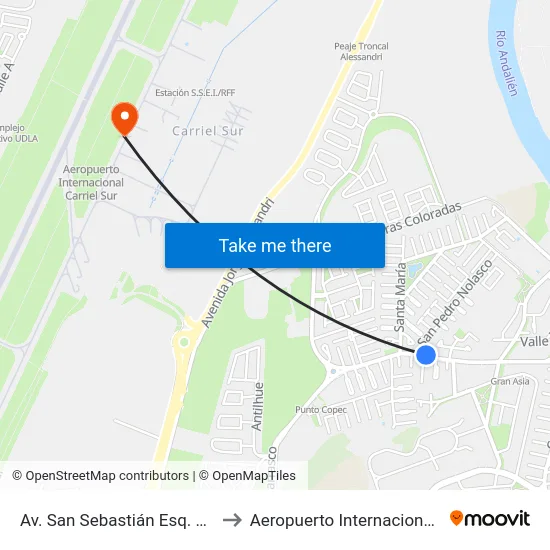Av. San Sebastián Esq. San Pedro Nolasco to Aeropuerto Internacional Carriel Sur - CCP map