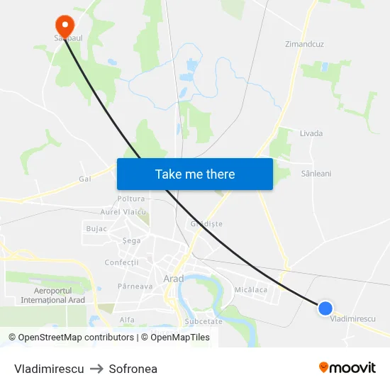 Vladimirescu to Sofronea map