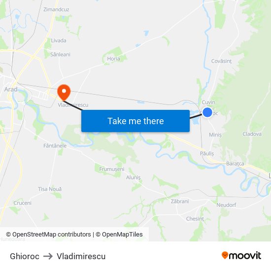 Ghioroc to Vladimirescu map