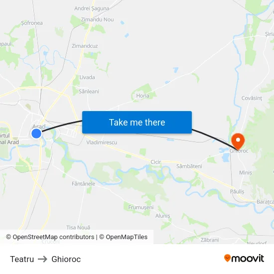 Teatru to Ghioroc map