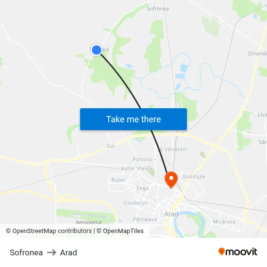 Sofronea to Arad map