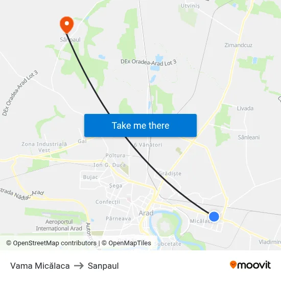 Vama Micălaca to Sanpaul map