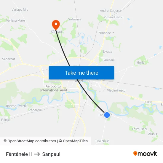Fântânele II to Sanpaul map