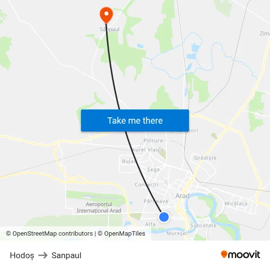 Hodoș to Sanpaul map