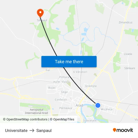 Universitate to Sanpaul map