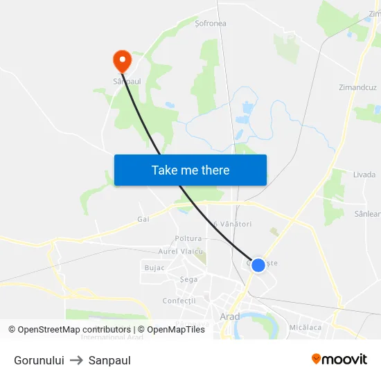 Gorunului to Sanpaul map