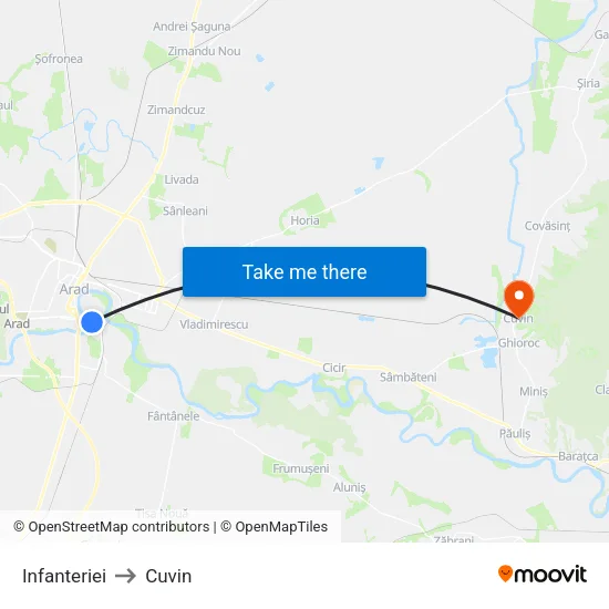 Infanteriei to Cuvin map