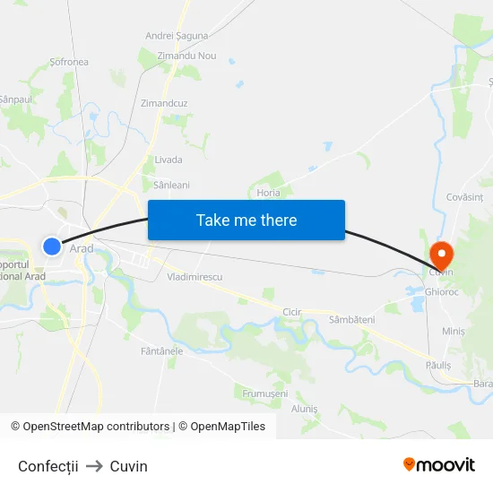 Confecții to Cuvin map