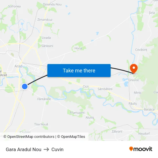 Gara Aradul Nou to Cuvin map