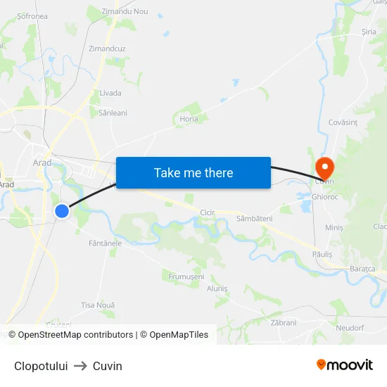Clopotului to Cuvin map