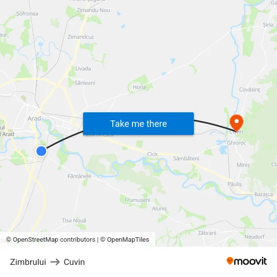 Zimbrului to Cuvin map