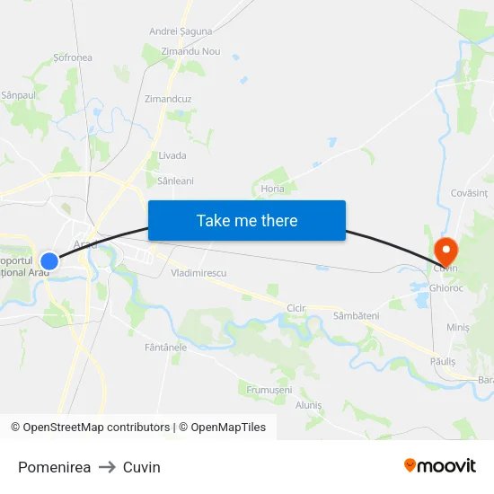 Pomenirea to Cuvin map