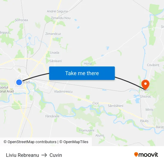 Liviu Rebreanu to Cuvin map