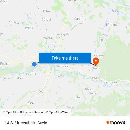 I.A.S. Mureșul to Cuvin map