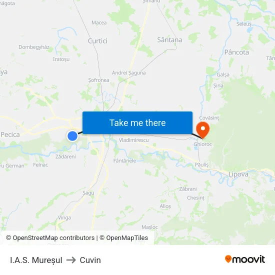 I.A.S. Mureșul to Cuvin map