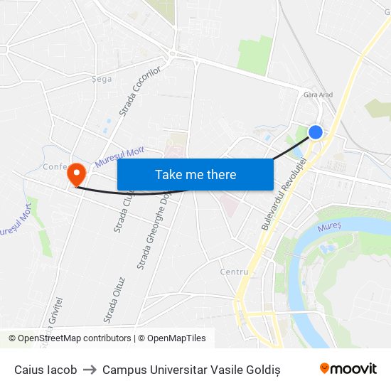 Caius Iacob to Campus Universitar Vasile Goldiș map