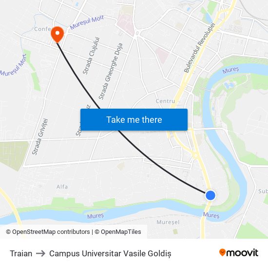 Traian to Campus Universitar Vasile Goldiș map