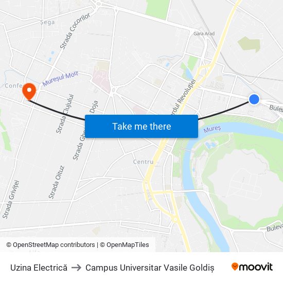 Uzina Electrică to Campus Universitar Vasile Goldiș map