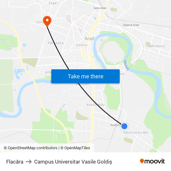 Flacăra to Campus Universitar Vasile Goldiș map