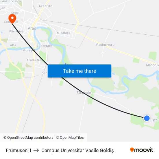 Frumușeni I to Campus Universitar Vasile Goldiș map