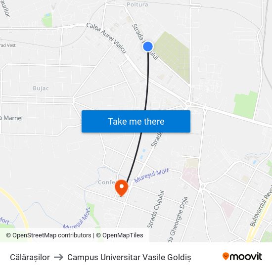 Călărașilor to Campus Universitar Vasile Goldiș map